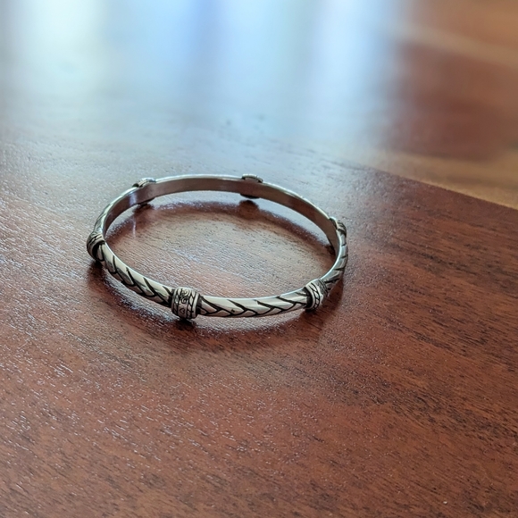 Brighton Antique Design Bangle Bracelet Silver Plated  Braided Mini Heart Etched - Picture 1 of 5